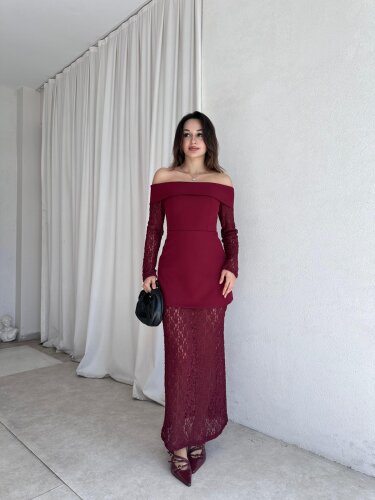 VEGAS Maxi Elbise 8235 - Bordo