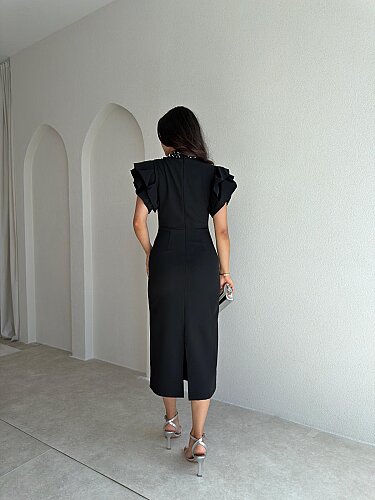 VELVET İncili Midi Elbise 4174 - Siyah - 3