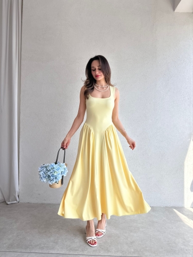 VENTUR Maxi Elbise 6347 - Sarı - 2