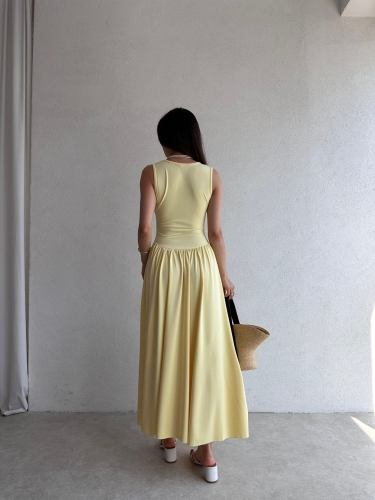 VENTUR Maxi Elbise 6347 - Sarı - 3