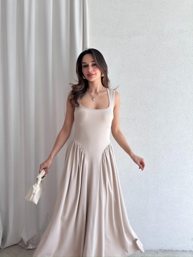 VENTUR Maxi Elbise 6347 - Krem - 1