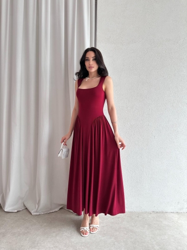 VENTUR Maxi Elbise 6347 - Bordo - 1