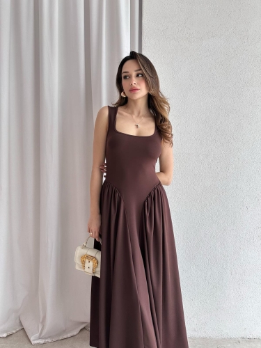 VENTUR Maxi Elbise 6347 - Acı Kahve 