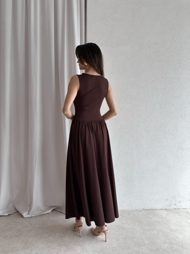 VENTUR Maxi Elbise 6347 - Acı Kahve - 3