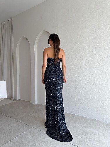 VİANA Payetli Maxi Elbise 4043 - Lacivert - 3
