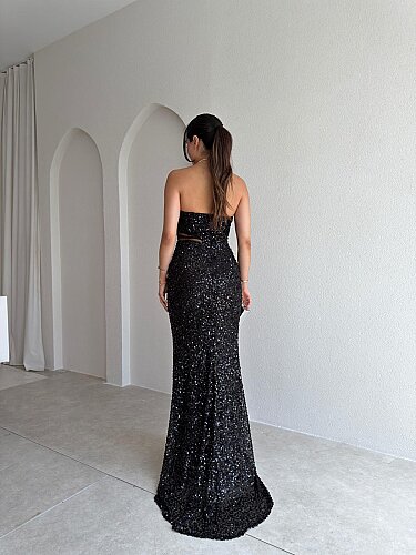 VİANA Payetli Maxi Elbise 4043 - Siyah - 3
