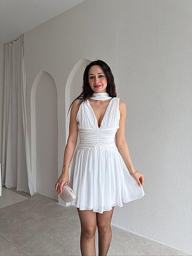 VİCTORİA Mini Elbise 0922 - Beyaz - 1