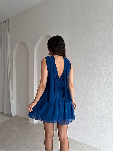 VİCTORİA Mini Elbise 0922 - Saks Mavi - 3