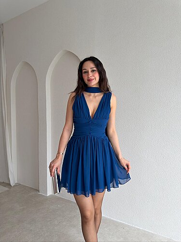 VİCTORİA Mini Elbise 0922 - Saks Mavi - 1