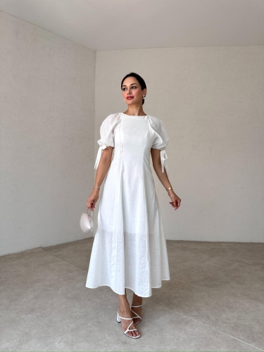 VİKONS Midi Elbise 6754 - Beyaz - 3