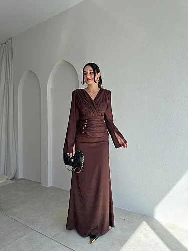 VİNCENT Maxi Elbise 9852 - Acı Kahve - Mooi Butik