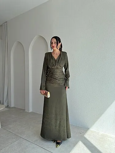 VİNCENT Maxi Elbise 9852 - Haki - Mooi Butik