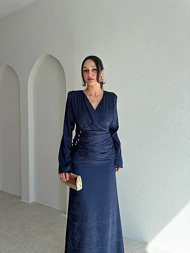 VİNCENT Maxi Elbise 9852 - Lacivert - 2