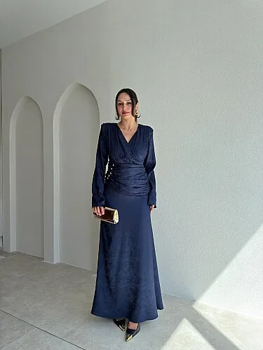 VİNCENT Maxi Elbise 9852 - Lacivert - Mooi Butik