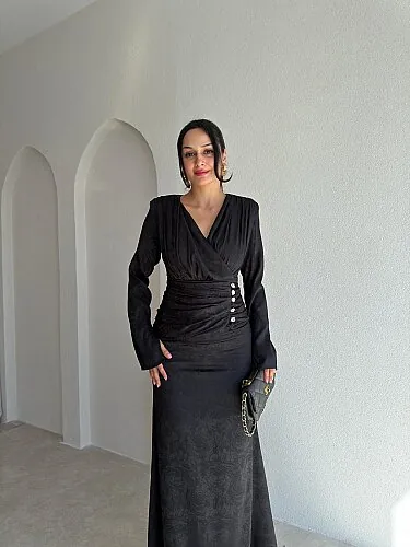 VİNCENT Maxi Elbise 9852 - Siyah - 2