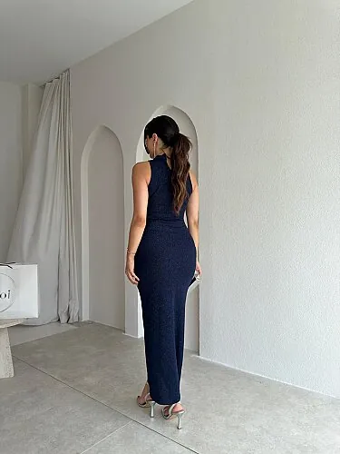 VİTAL Simli Midi Elbise 4102 - Lacivert - 3