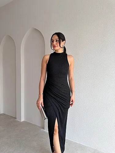 VİTAL Simli Midi Elbise 4102 - Siyah - Mooi Butik