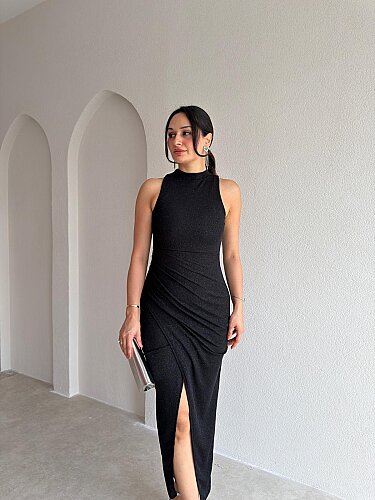 VİTAL Simli Midi Elbise 4102 - Siyah - 1
