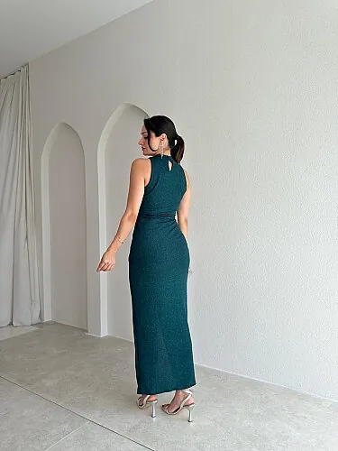 VİTAL Simli Midi Elbise 4102 - Zümrüt Yeşili - 2