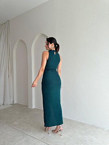 VİTAL Simli Midi Elbise 4102 - Zümrüt Yeşili - 2
