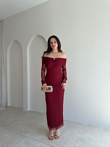 VİVALDİ Midi Elbise 3965 - Bordo - 1