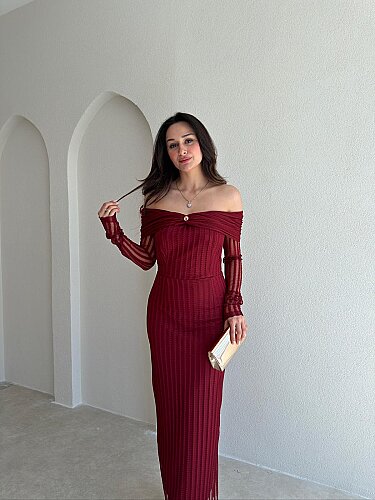 VİVALDİ Midi Elbise 3965 - Bordo - 2
