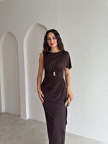 VİVERE Midi Elbise 3690 - Acı Kahve - 2