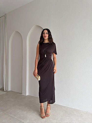 VİVERE Midi Elbise 3690 - Acı Kahve - Mooi Butik