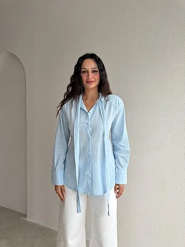 VOLGA Fular Detaylı Gömlek 4340 - Bebe Mavisi - 2