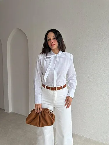 VOLGA Fular Detaylı Gömlek 4340 - Beyaz - Mooi Butik