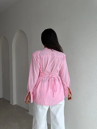VOLGA Fular Detaylı Gömlek 4340 - Pembe - 2