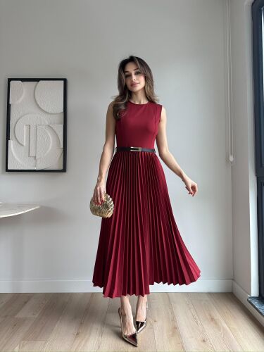 VOVİA Midi Elbise 8777 - Bordo - 1