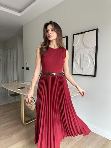 VOVİA Midi Elbise 8777 - Bordo - 2