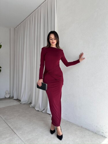  WAYLAY Maxi Elbise 8582 - Bordo - 2
