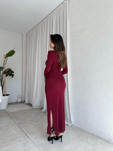  WAYLAY Maxi Elbise 8582 - Bordo - 4