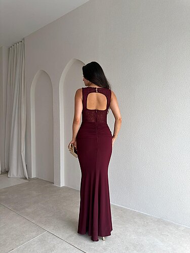 WESLEY Maxi Dantelli Elbise 9004 - Bordo - 3