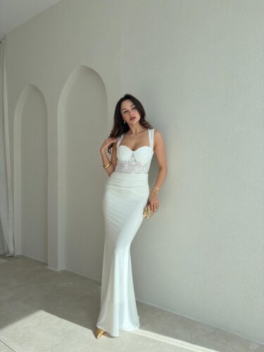 WESLEY Maxi Dantelli Elbise 9004 - Beyaz 