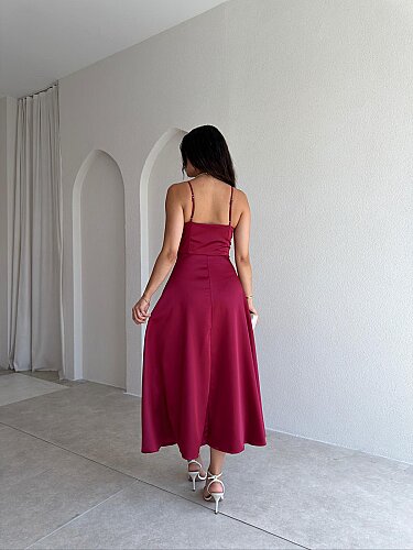 WEXLER Midi Elbise 9046 - Bordo - 3