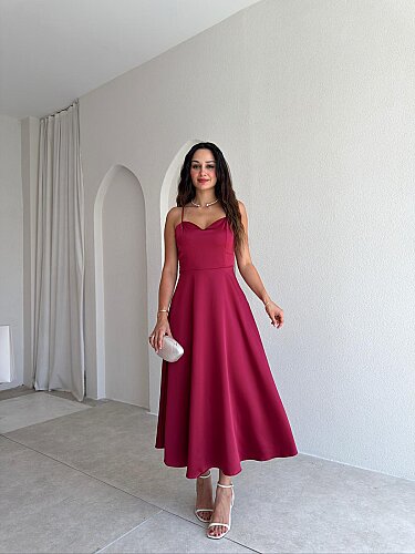 WEXLER Midi Elbise 9046 - Bordo - 1