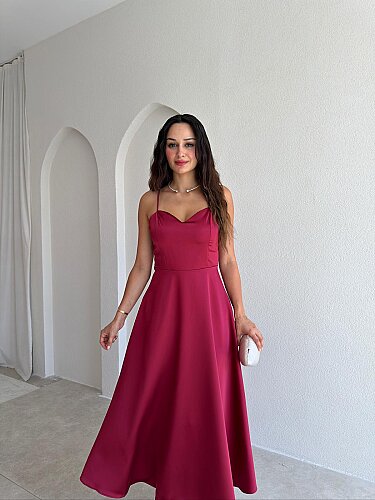 WEXLER Midi Elbise 9046 - Bordo - 2