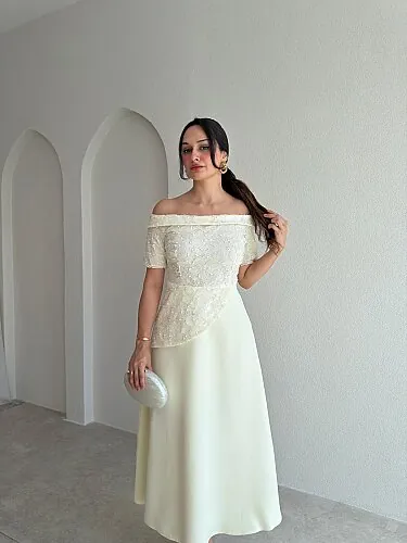 WİLLMONT Midi Elbise 3600 - Krem Rengi - 2