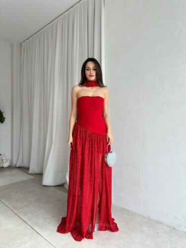 WİLLY Şallı Maxi Elbise 8673 - Kırmızı · 3