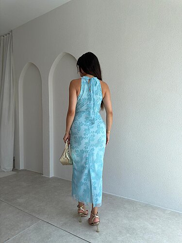 WİSTERİA Simli Midi Elbise 8959 - Mavi - 3