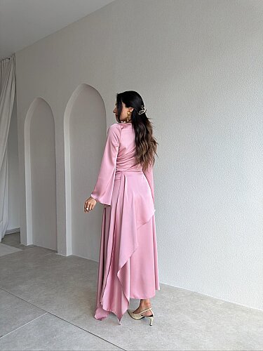 WİSTOR Saten Midi Elbise 4124 - Pembe - 3