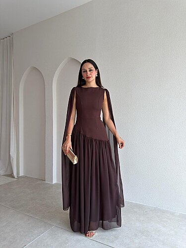 WONKA Maxi Elbise 8486 - Acı Kahve - Mooi Butik