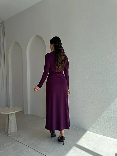 ZAİDA Bağlama Detaylı Midi Elbise 1133 - Mor - 3