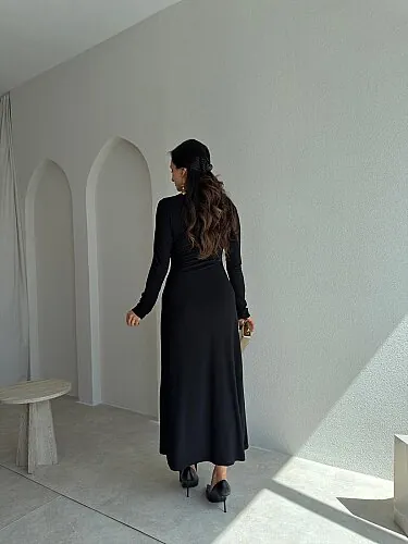 ZAİDA Bağlama Detaylı Midi Elbise 1133 - Siyah - 3