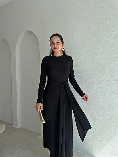 ZAİDA Bağlama Detaylı Midi Elbise 1133 - Siyah - 2