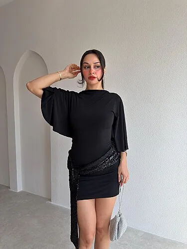 ZARİA Payet Detaylı Mini Elbise 5708 - Siyah - Mooi Butik
