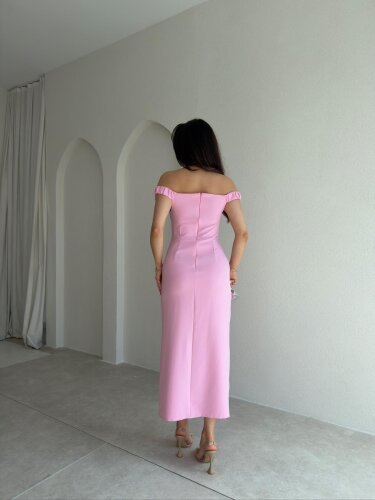 ZİLEY Gül Detaylı Midi Elbise 8117 - Pembe - 3